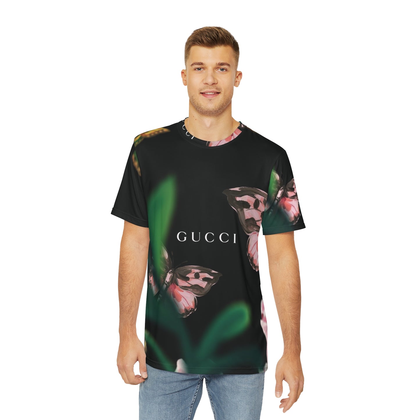 GUCCI Men's Butterfly Print Tee - Vibrant Floral Aesthetic for Fashion Lovers, Casual Wear, Gift for Nature Enthusiasts, Party Top, Trendy Outfit