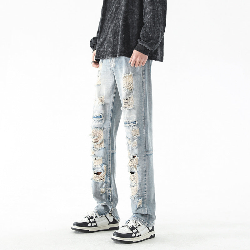 American-style Ripped Vintage Jeans For Men