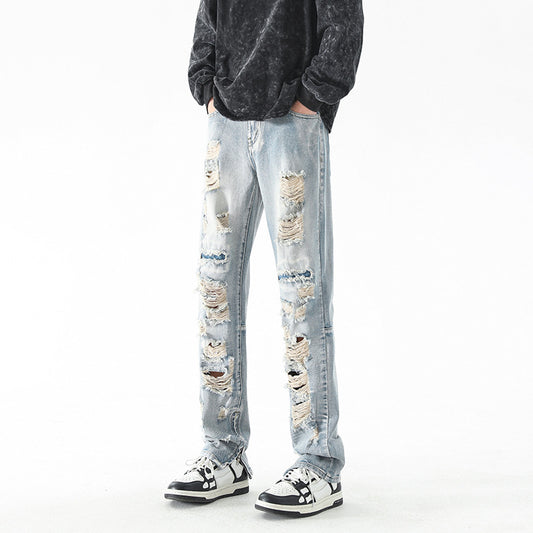 American-style Ripped Vintage Jeans For Men